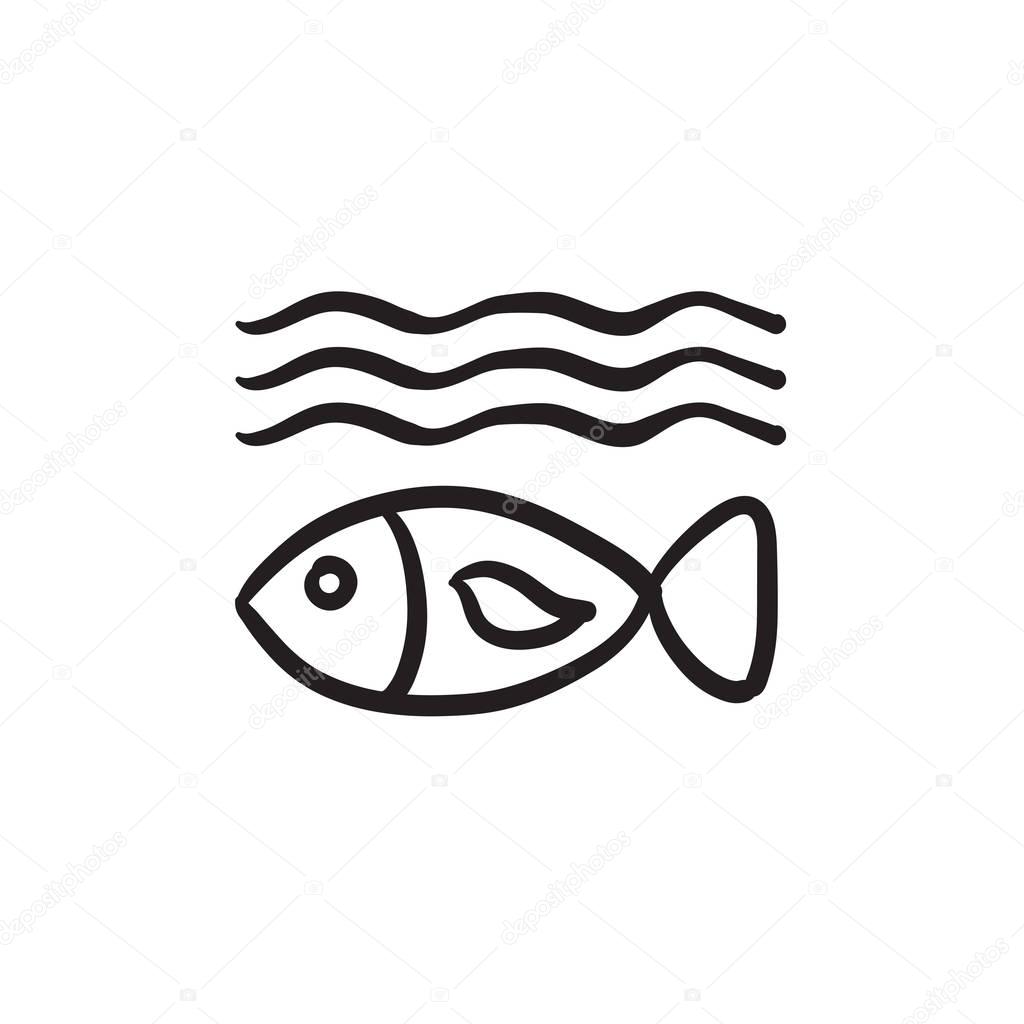 Fish under water sketch icon.