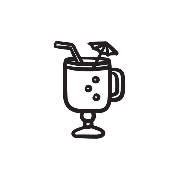 Glas met het drinken van stro, paraplu schets pictogram. — Stockvector