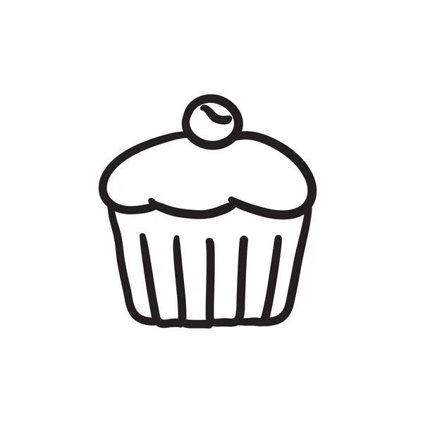 Cupcake com ícone de esboço de cereja . — Vetor de Stock