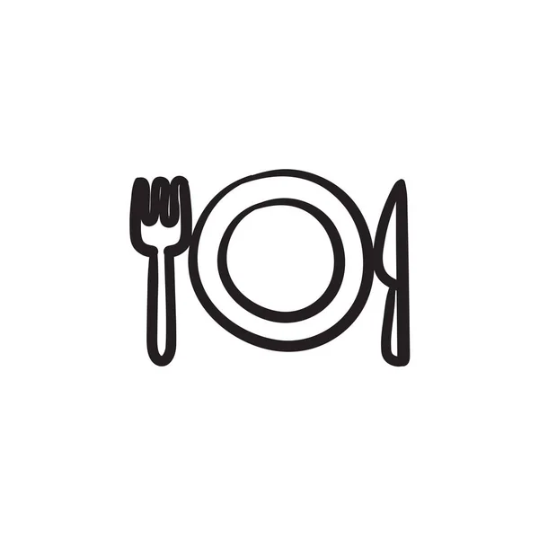 Plate with cutlery sketch icon. — Stock Vector