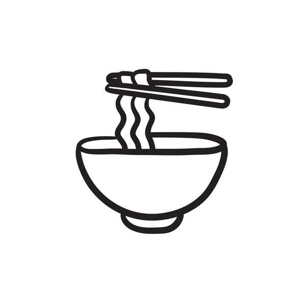 Bowl of noodles with pair chopsticks sketch icon. — Stock Vector