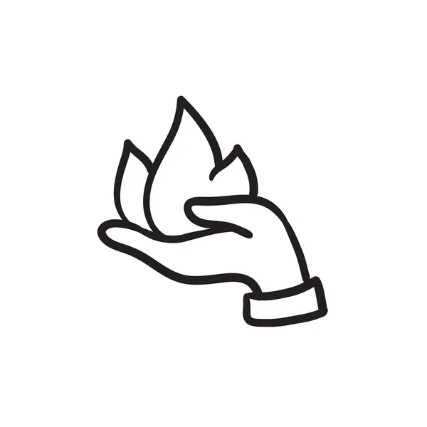 Hand met vuur schets pictogram. — Stockvector