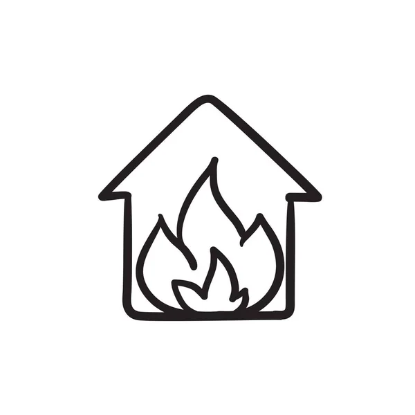Casa en llamas icono del boceto . — Vector de stock