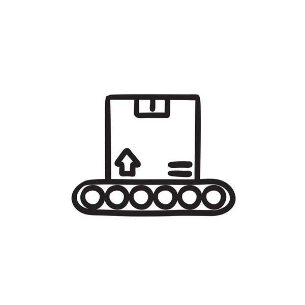 Conveyor belt for parcels sketch icon. — Stock Vector
