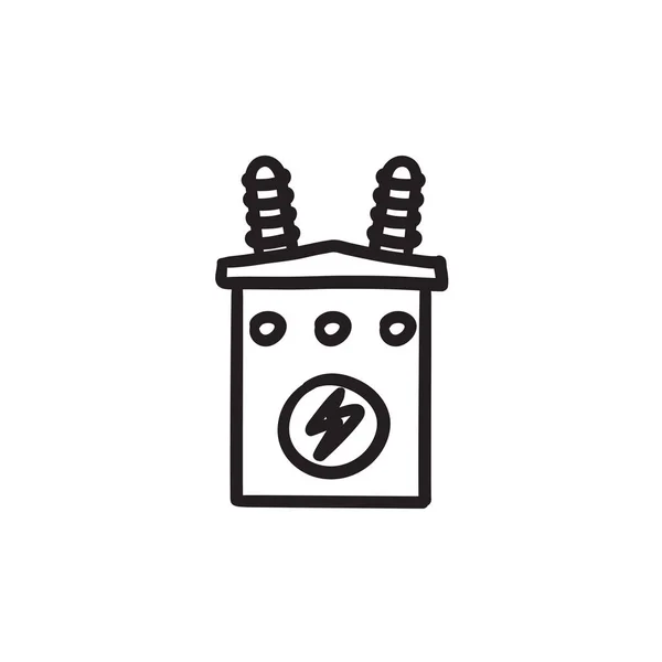 Hoogspannings transformator schets pictogram. — Stockvector