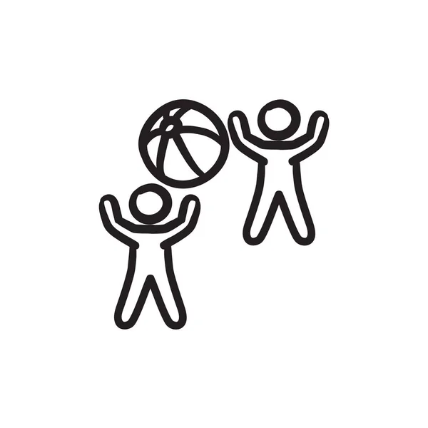 Niños jugando con el icono inflable del boceto de la bola . — Vector de stock