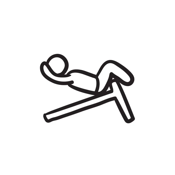 Man doing crunches on incline bench sketch icon. — Stock Vector
