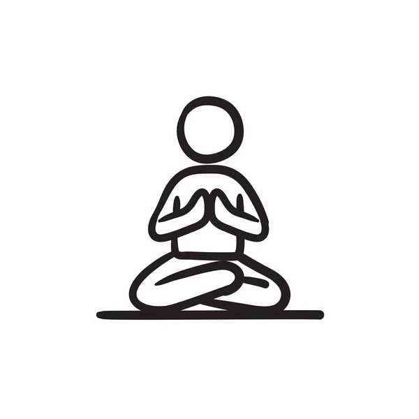 Hombre meditando en el icono del boceto de la pose de loto . — Vector de stock