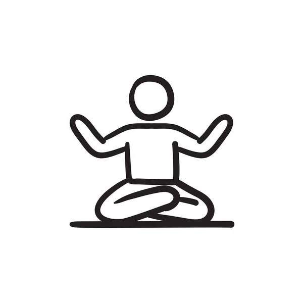 Homem meditando em lótus pose ícone esboço . — Vetor de Stock