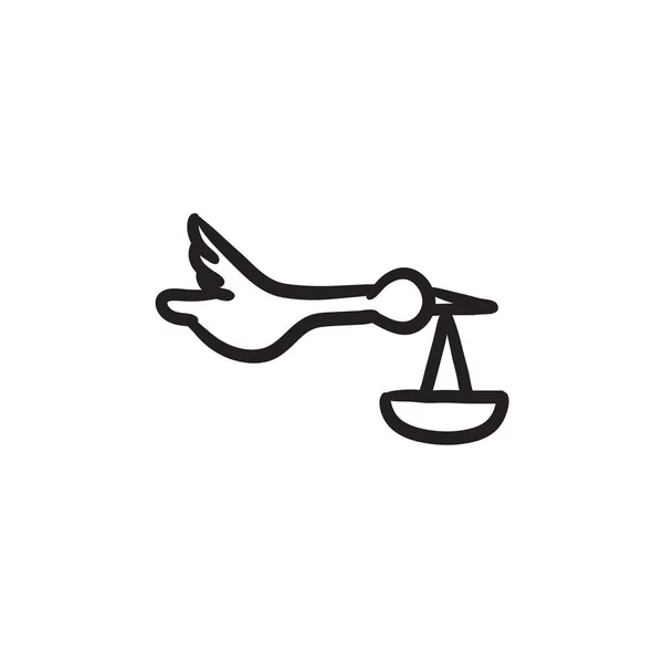 Καλάθι μωρών με stork σκίτσο εικονίδιο. — Διανυσματικό Αρχείο