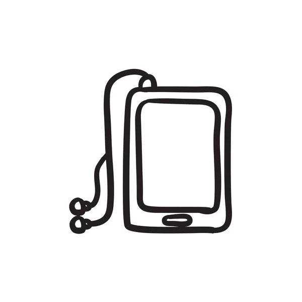 Tablet s sluchátka skica ikony. — Stockový vektor