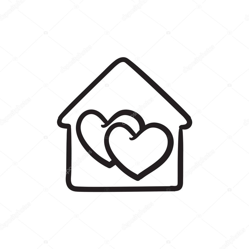House with hearts  sketch icon.