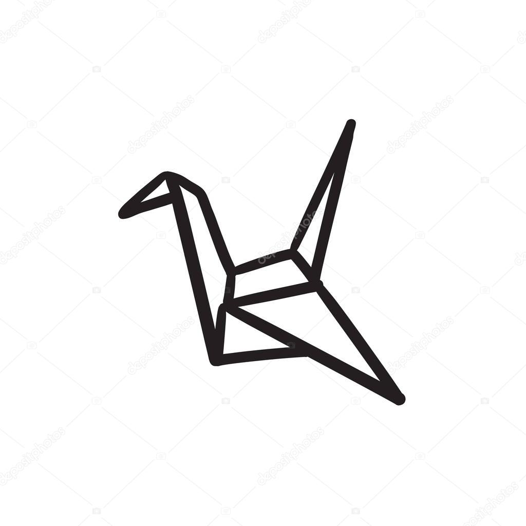 Origami bird sketch icon.