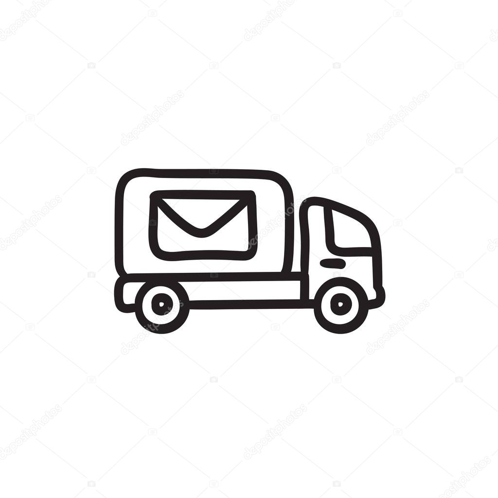 Mail van sketch icon.