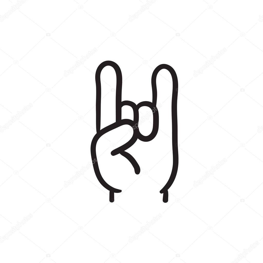 Rock and roll hand sign sketch icon.