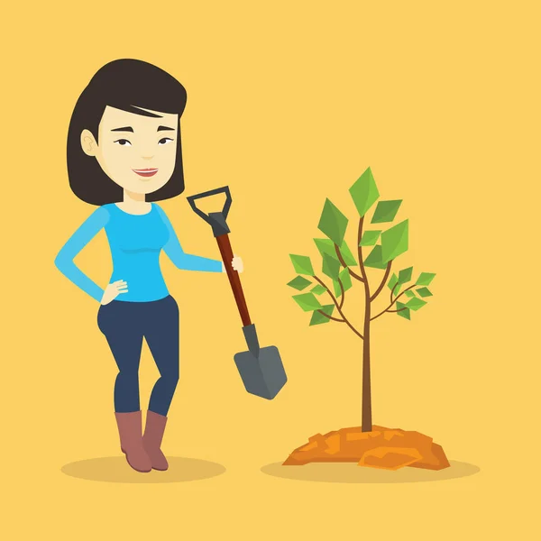 Woman plants tree vector illustration. Royalty Free Stock Vectors