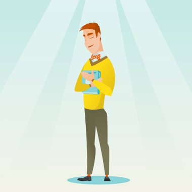 Onun kitap vektör Illustration sarılma öğrenci.