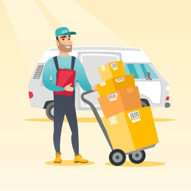 Teslimat kurye ile karton kutular.