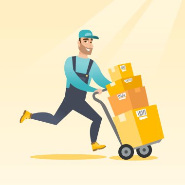 Teslimat Postacı arabası üzerinde karton kutular ile.