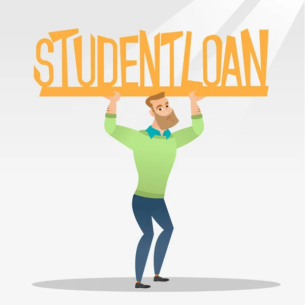 Jonge man teken van student lening bedrijf. — Stockvector