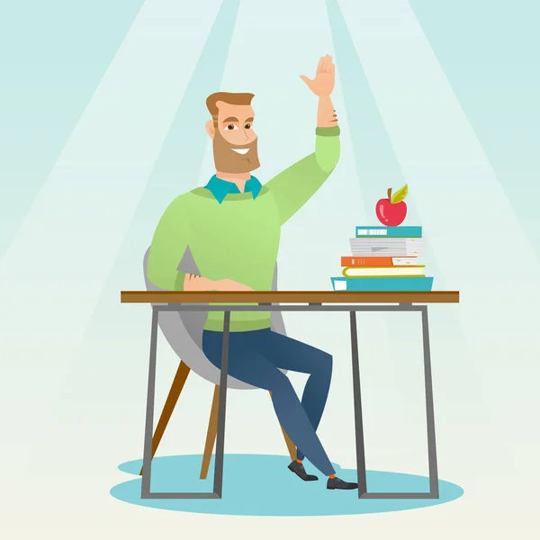 Student raising hand in class for an answer. — Stock Vector
