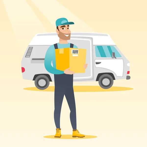 Delivery courier carrying cardboard boxes. Stock Vector