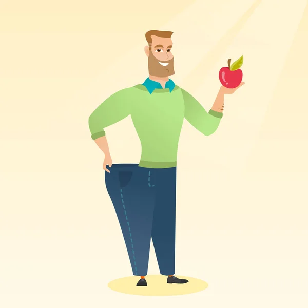 Тонкий мужчина в штанах показывает результаты своей диеты . — стоковый вектор