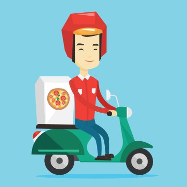 Adam scooter üzerinde pizza teslim.