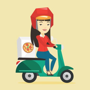 Scooter üzerinde pizza teslim kadın.