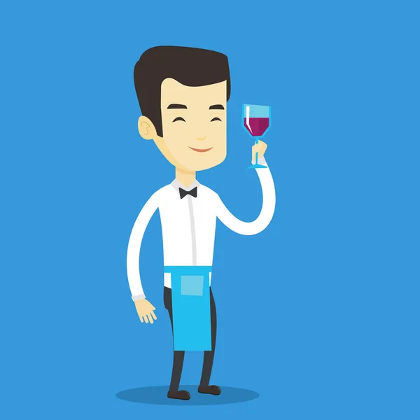 Barman v ruce držel sklenku vína. — Stockový vektor