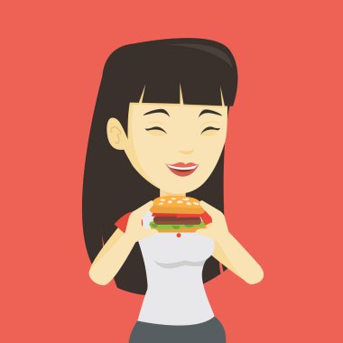 Hamburger vektör çizim yemek kadın.