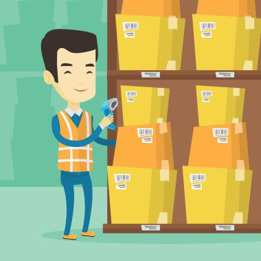 İşçi tarama barkod kutusu üzerinde ambar.