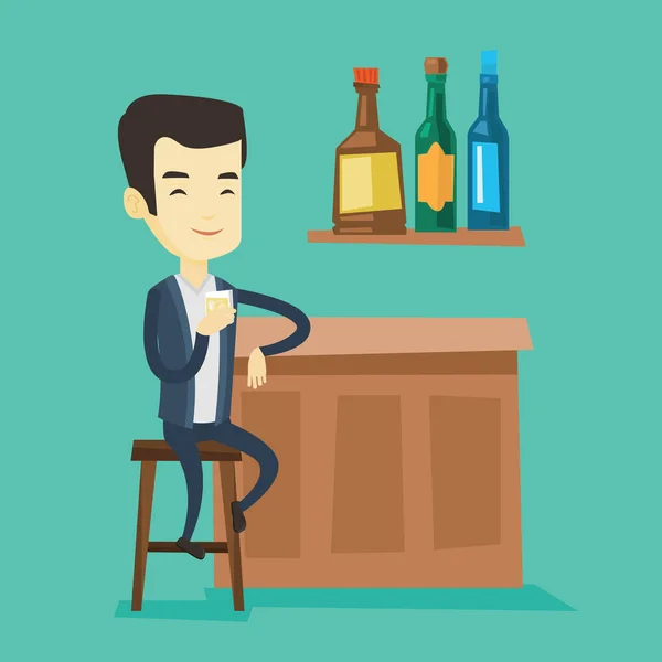 Hombre sonriente sentado en el mostrador del bar . — Vector de stock