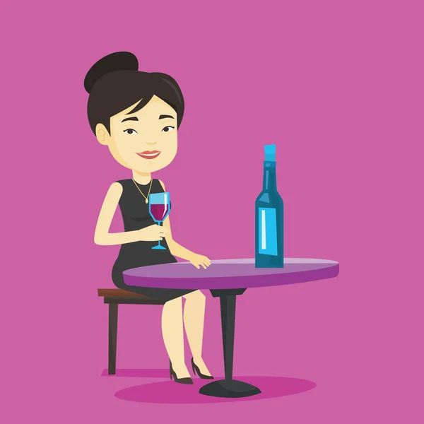 Femme buvant du vin au restaurant . — Image vectorielle