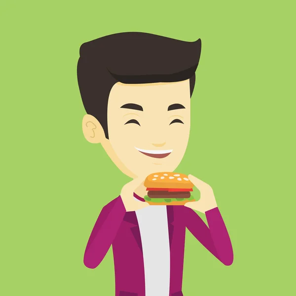 Man eten hamburger vectorillustratie. — Stockvector