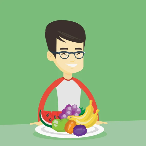 Man met vers fruit vectorillustratie. — Stockvector