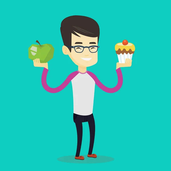 Homme au choix entre pomme et cupcake . — Image vectorielle