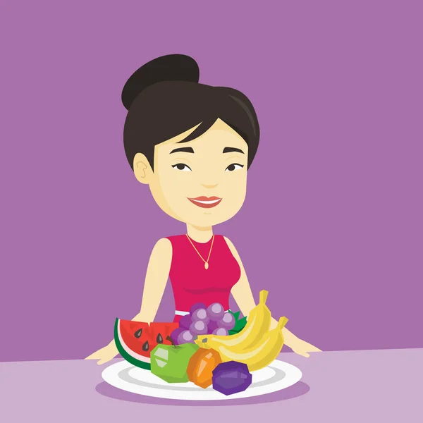 Femme avec illustration vectorielle de fruits frais . — Image vectorielle