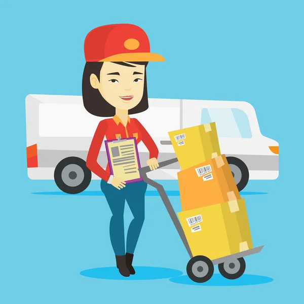 Delivery courier with cardboard boxes. — Stock Vector