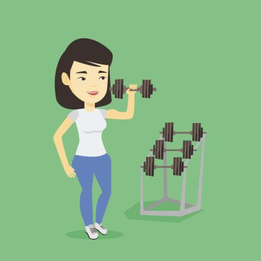 Kadın dumbbell vektör çizim kaldırma.