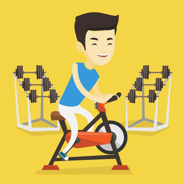 Young man riding stationary bicycle. — Stock Vector