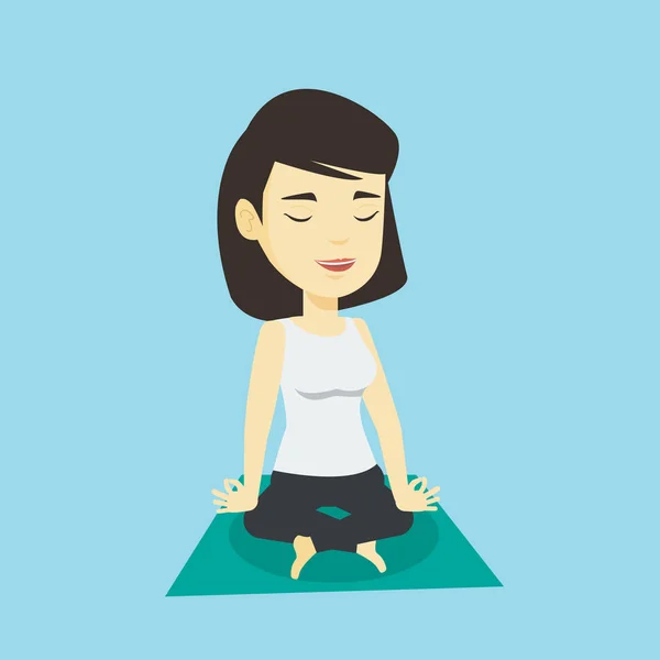 Lotus poz vektör çizim içinde meditasyon kadın — Stok Vektör
