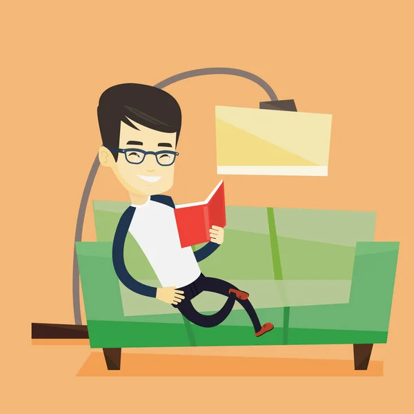 Hombre libro de lectura en el sofá vector ilustración . — Vector de stock