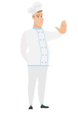 Stop el hareketi gösterilen beyaz şef aşçı.