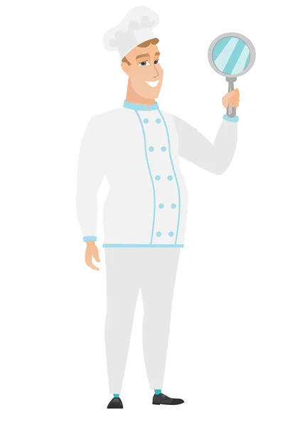 Chef caucasien cuisinier tenant miroir main . — Image vectorielle