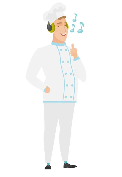 Chef cuisinier écouter de la musique dans les écouteurs . — Image vectorielle