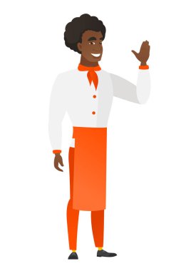 Elini sallayarak genç Afrikalı-Amerikalı şef aşçı.