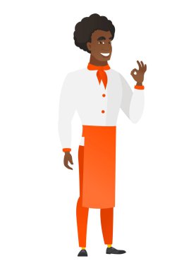 Ok işaret gösteren gülümseyen şef aşçı.