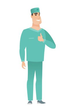 Vektör çizim başparmak veren doktor.