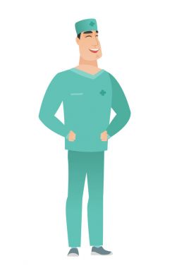 Tek tip gülüyor, beyaz bir doktor.